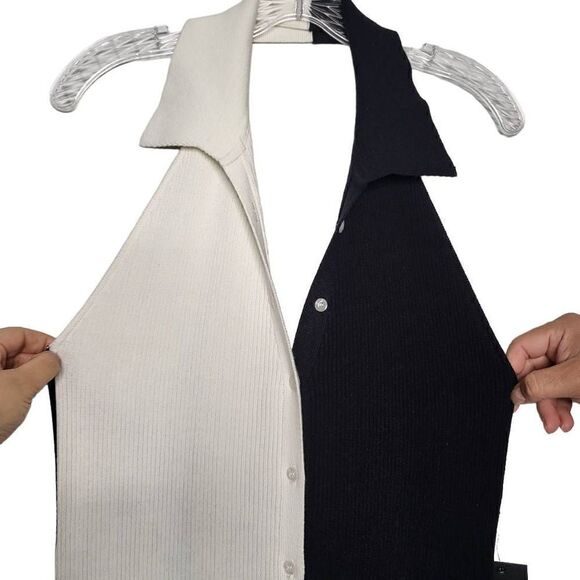 Eloquii Ribbed Colorblock Halter Collared Button Front Midi Dress Size 18/20 - Picture 4 of 10